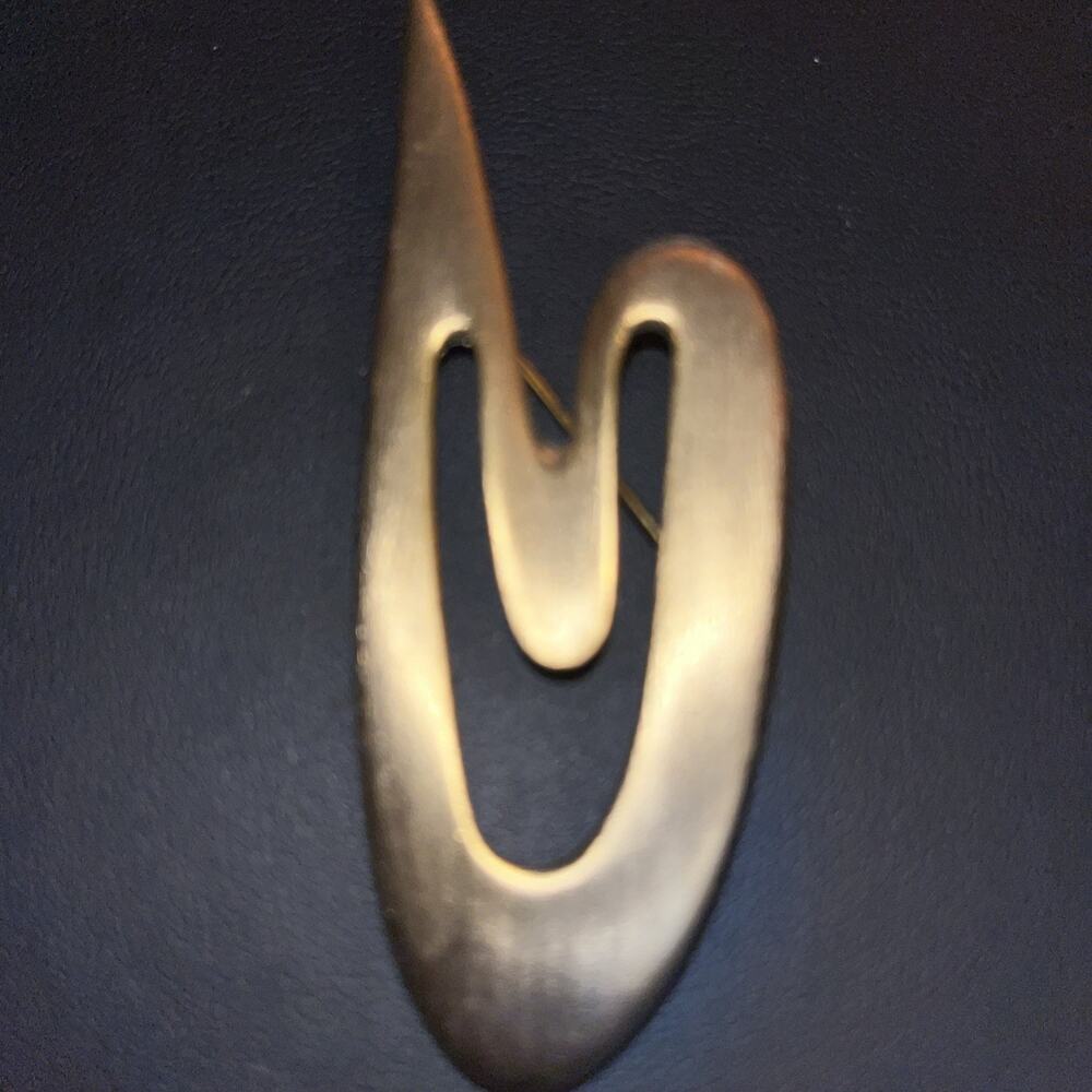 1950s Vintage Brooch Pin Mid Century Modernist Brushed Gold Tone